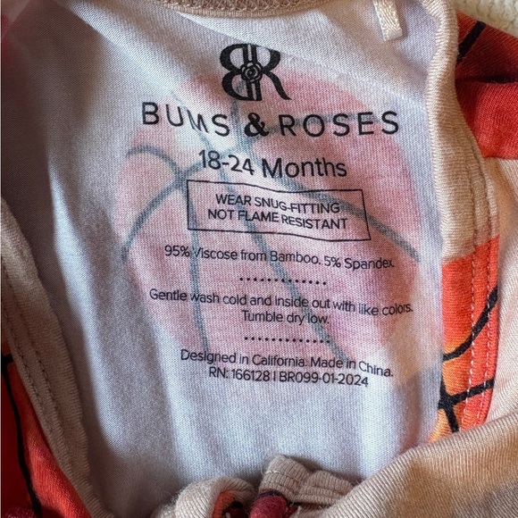 Bums & Roses Basketball Print One Piece Toddler Pajamas Bamboo Viscose. 18-24 Mo - Picture 5 of 7